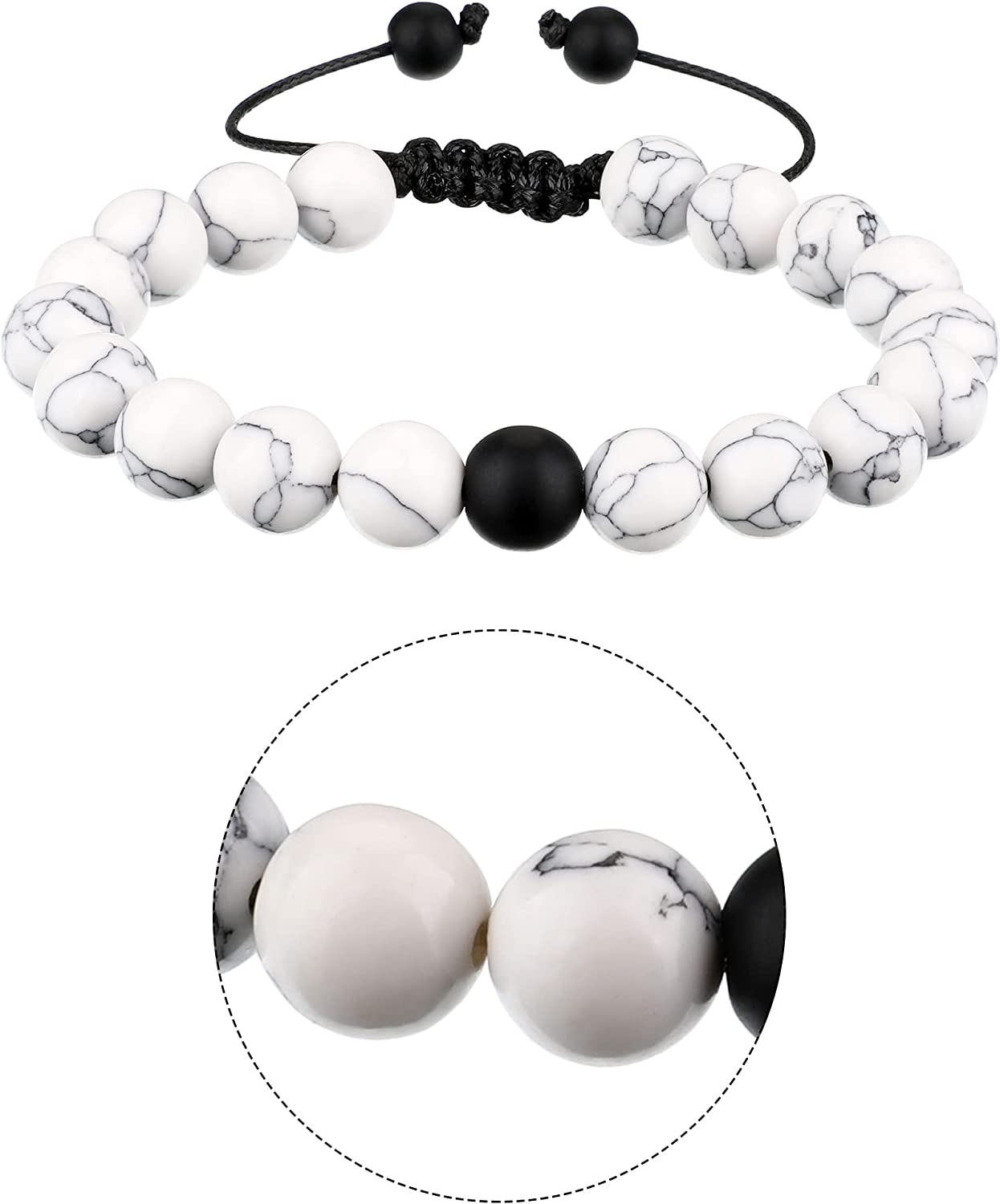 BBTO Howlite Bracelet Black Matte Agate Bracelet Couples Bracelet Distance Bracelet Energy Beads Bracelet for Valentine's Day Present - Image 5